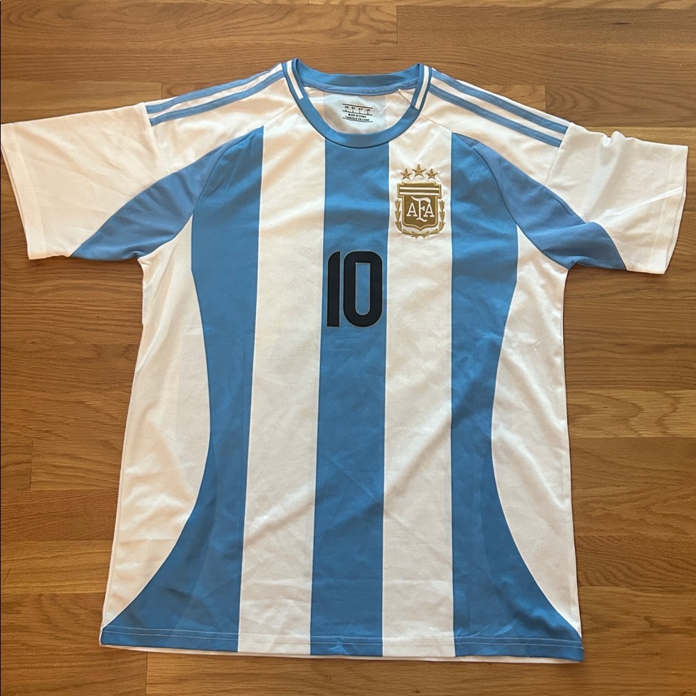 Blue and White Striped Messi Soccer Jersey